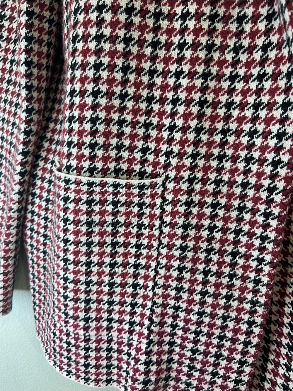 Sincerely Jules Women’s L Houndstooth Knit Blazer Burgundy Black Open Front - Picture 6 of 10